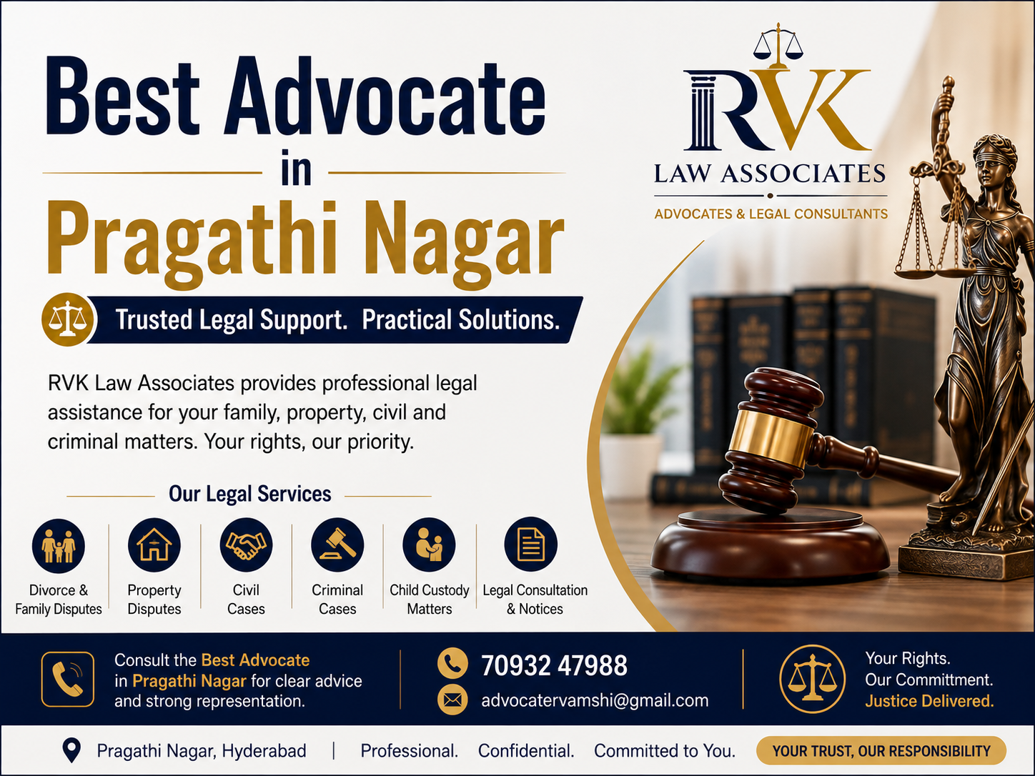 RVK Law Associates provides professional legal assistance to individuals looking for reliable legal support in Pragathi Nagar and surrounding areas.